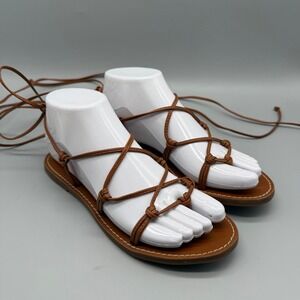 Madewell Womens 6 Lace Up Gladiator Sandals Brown Leather Toe Loop Flat Shoes